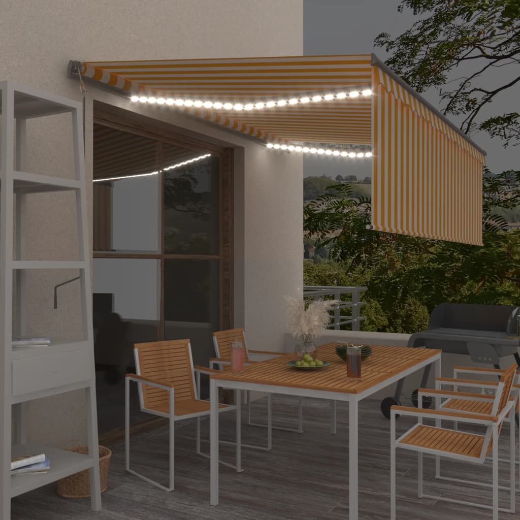 Vidaxl Luifel mit Rollenblind-, LED- und Windsensor 4,5x3 m gelb und weiß