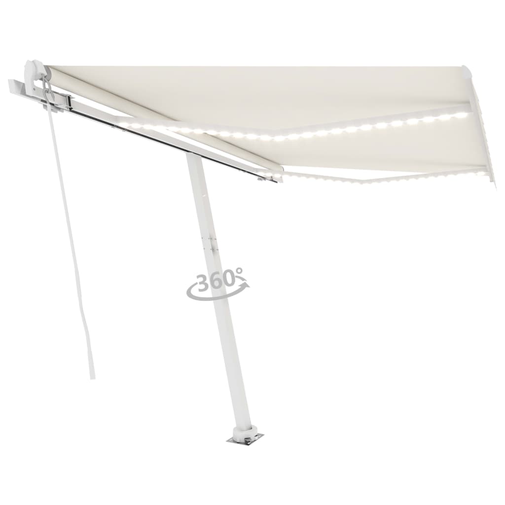 Vidaxl Luifel mit LED 350x250 cm cremefarbener Colored manuell ausziehbar