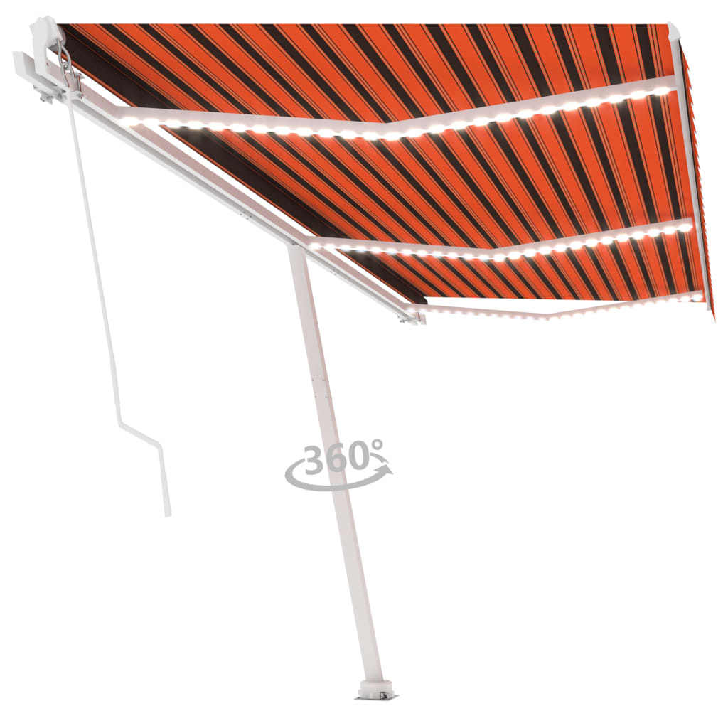 Vidaxl Luifel manuell ausziehbar mit LED 600x300 cm Orange und Braun