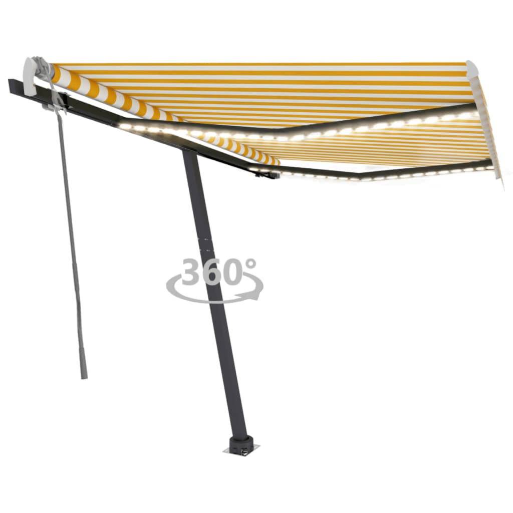 Vidaxl luifel manuell ausziehbar mit LED 350x250 cm gelb und weiß