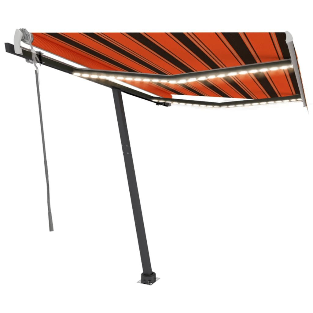 Vidaxl Luifel mit LED 350x250 cm Orange und Braun manuell ausziehbar