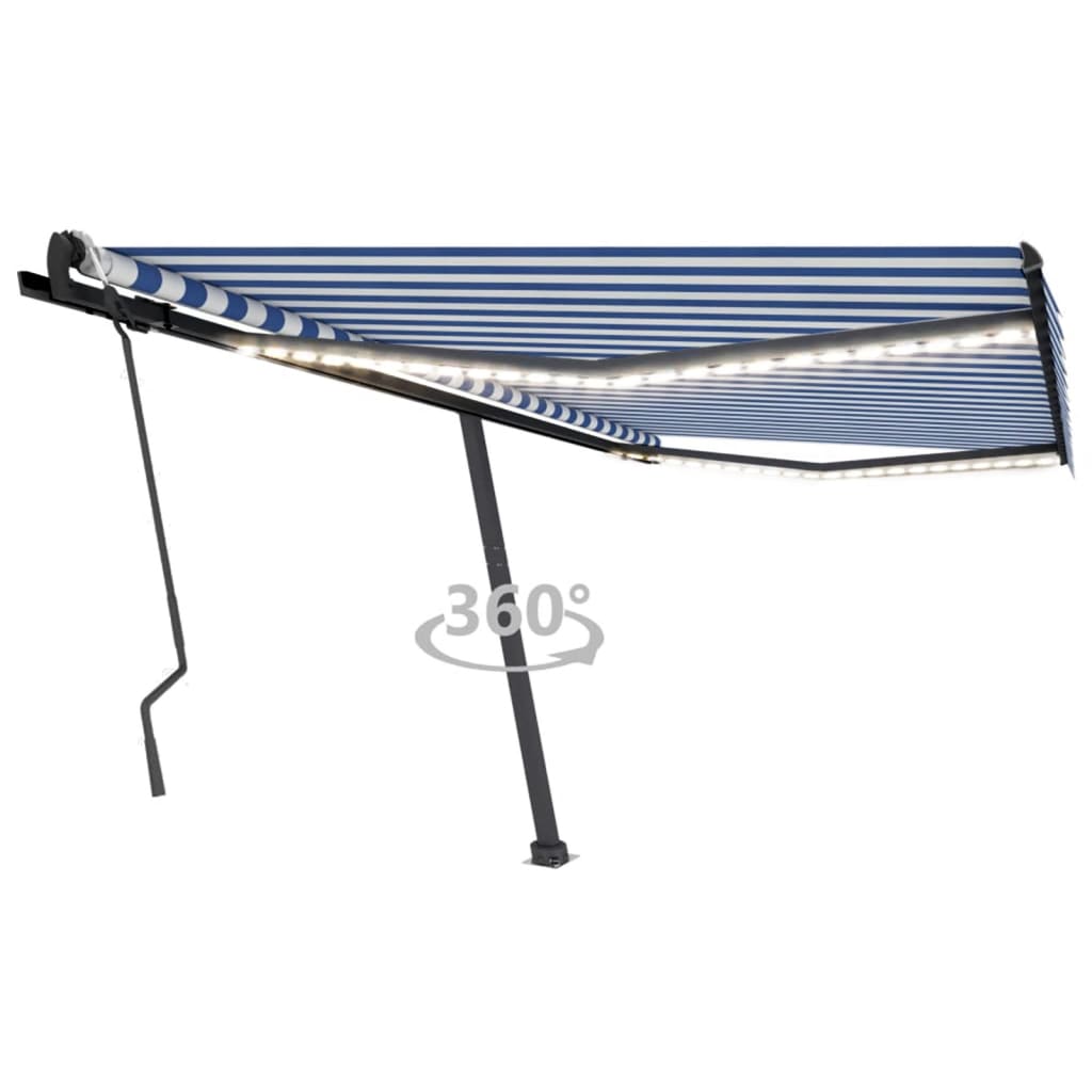 Vidaxl luifel manuell ausziehbar mit LED 450 x 300 cm blau und weiß