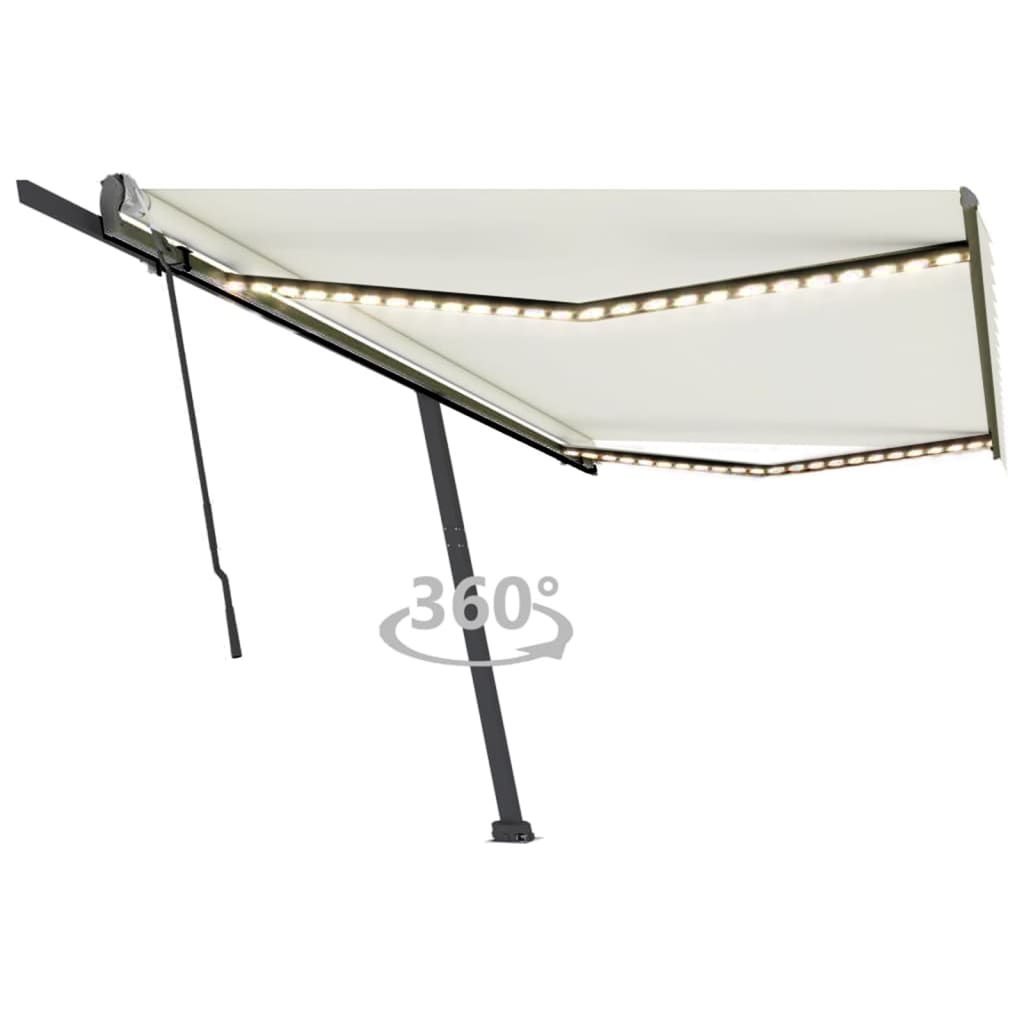 Vidaxl luifel manuell ausziehbar mit LED 500x300 cm cremefarben
