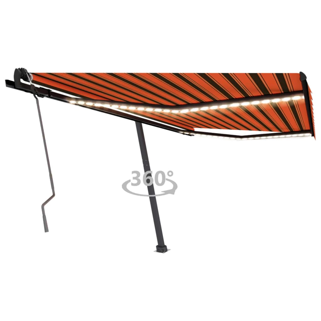 Vidaxl Luifel manuell ausziehbar mit LED 450x350 cm Orange und Braun