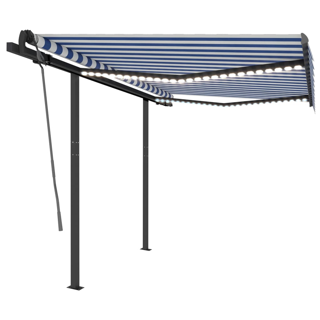 Vidaxl Luifel manuell ausziehbar mit LED 3x2,5 m blau und weiß