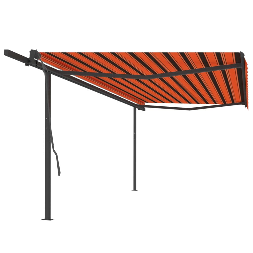 VidaXL Markise manuell ausziehbar mit Pfosten 5x3 m Orange und Braun