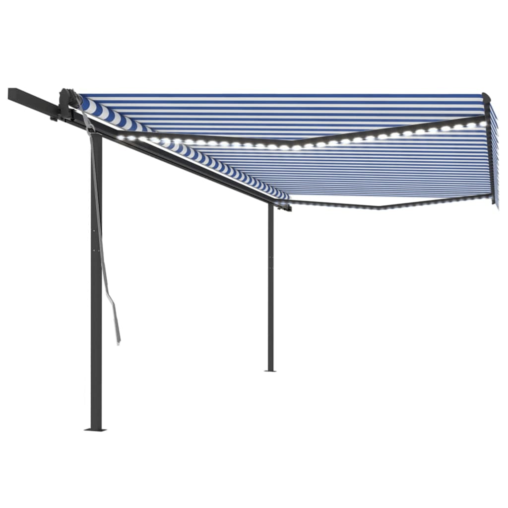 VidaXL Markise manuell ausziehbar mit LED 5x3 m blau und weiß
