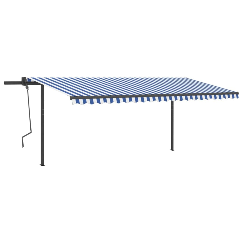 VidaXL Markise manuell ausziehbar mit LED 5x3 m blau und weiß