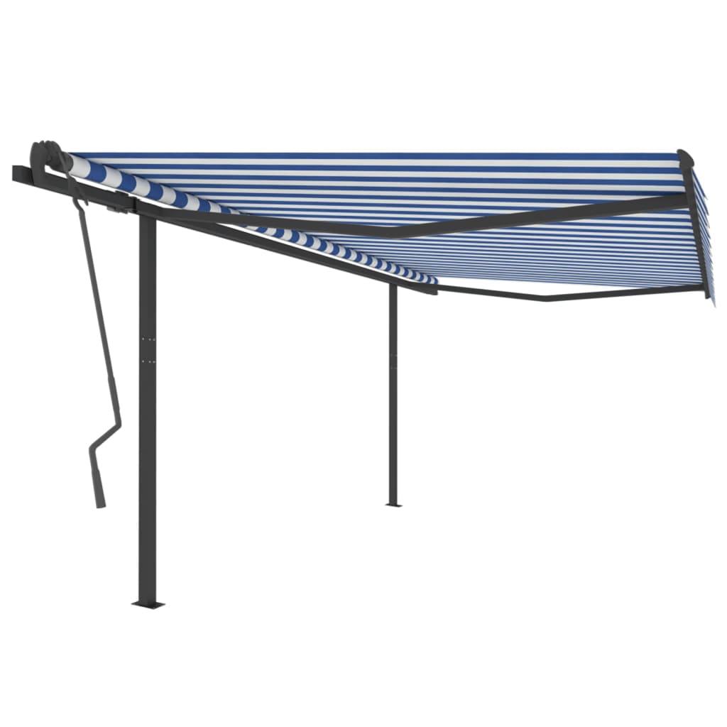 VidaXL Markise manuell ausziehbar mit Pfosten 4x3,5 m blau und weiß