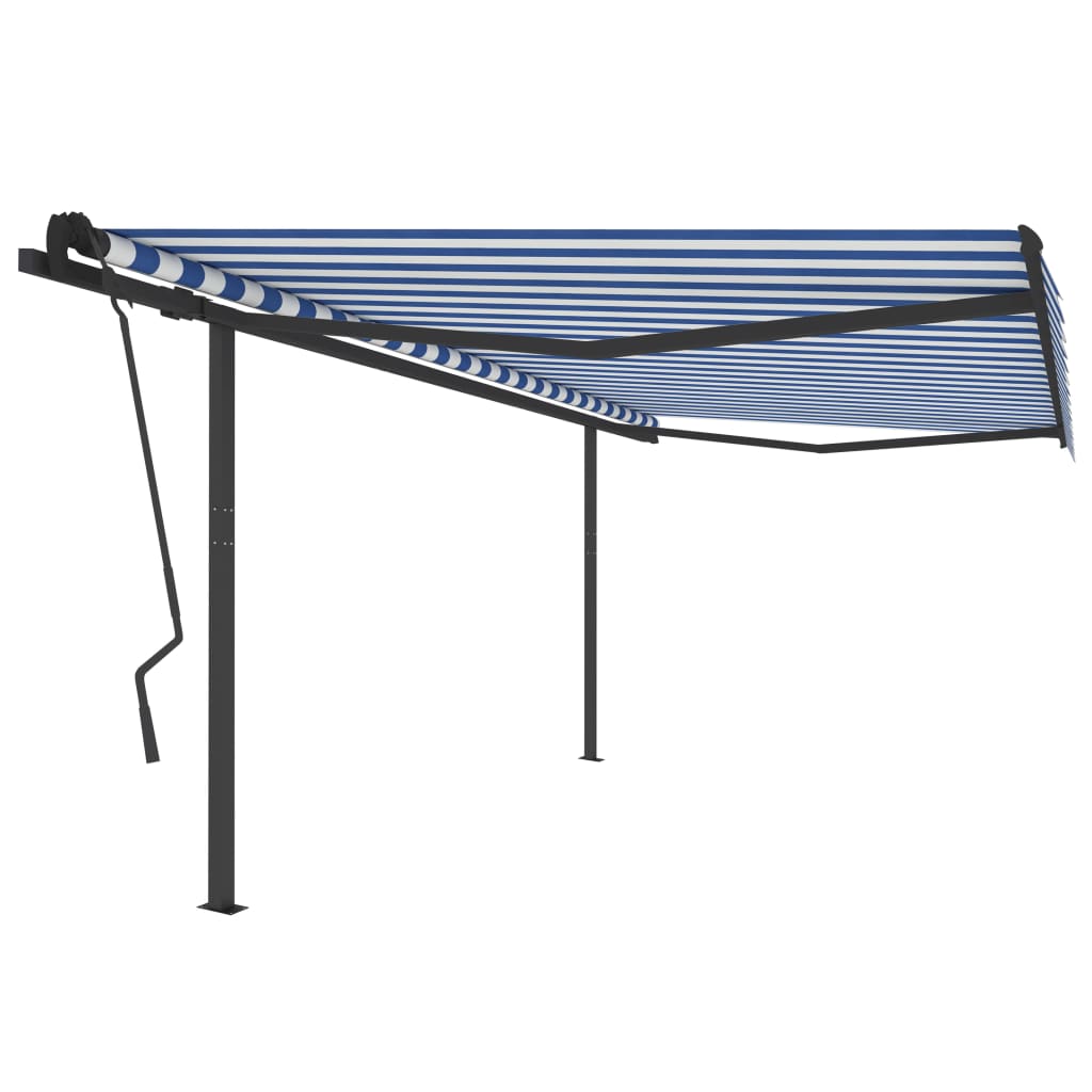 VidaXL Markise manuell ausziehbar mit Pfosten 4,5x3,5 m blau und weiß