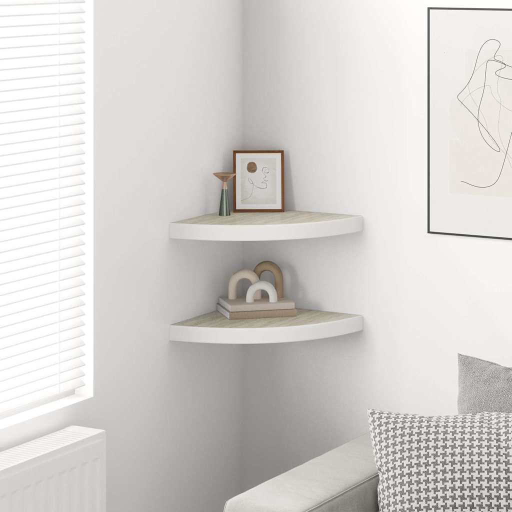 Vidaxl hoekwandschappen 2 st 35x35x3,8 cm mdf eikenkleurig en wit