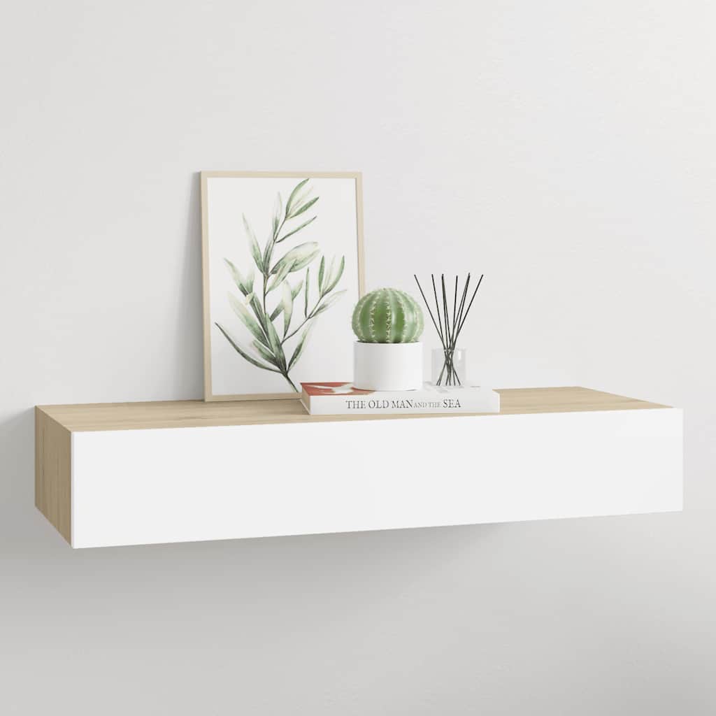 Vidaxl wandladekast eiken en wit 60x23,5x10cm mdf