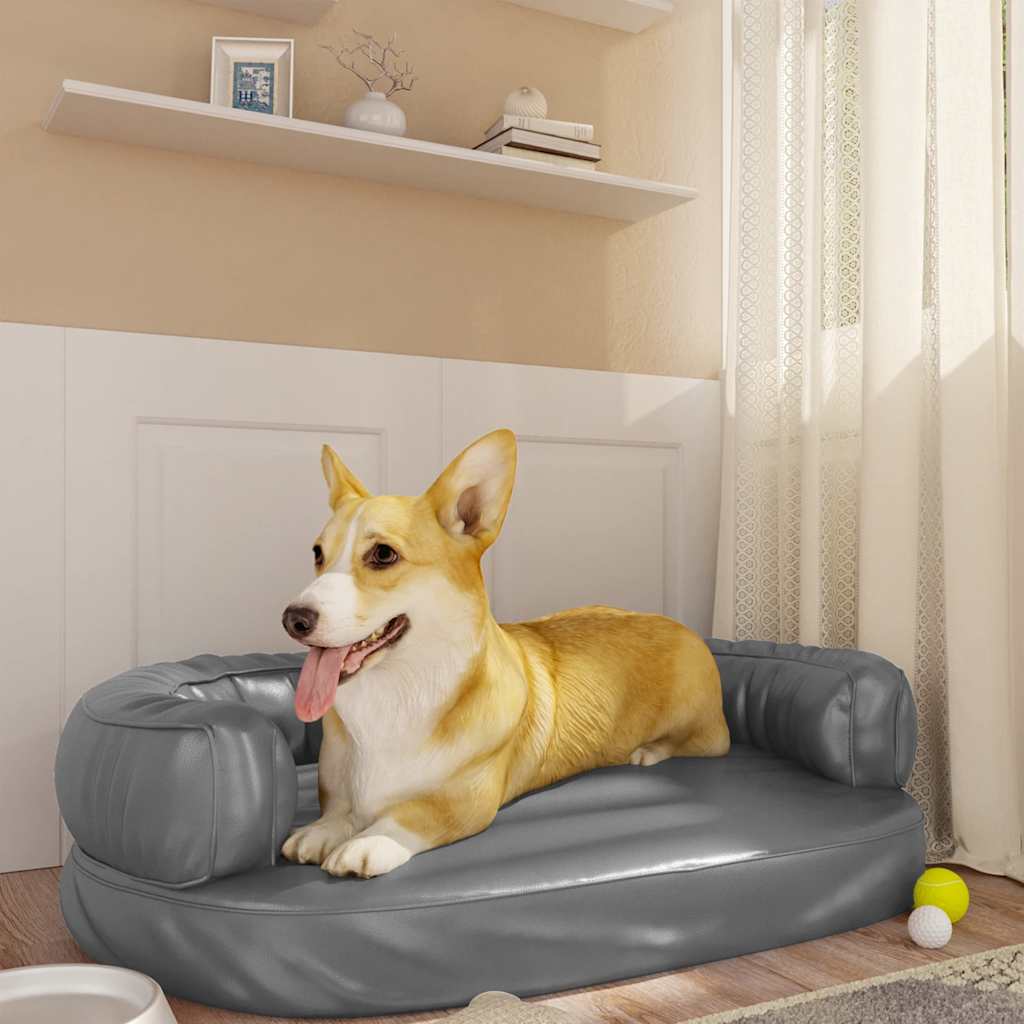 Vidaxl Hundkorb mit ergonomischem Schaum 75x53 cm künstliches Ledergrau grau