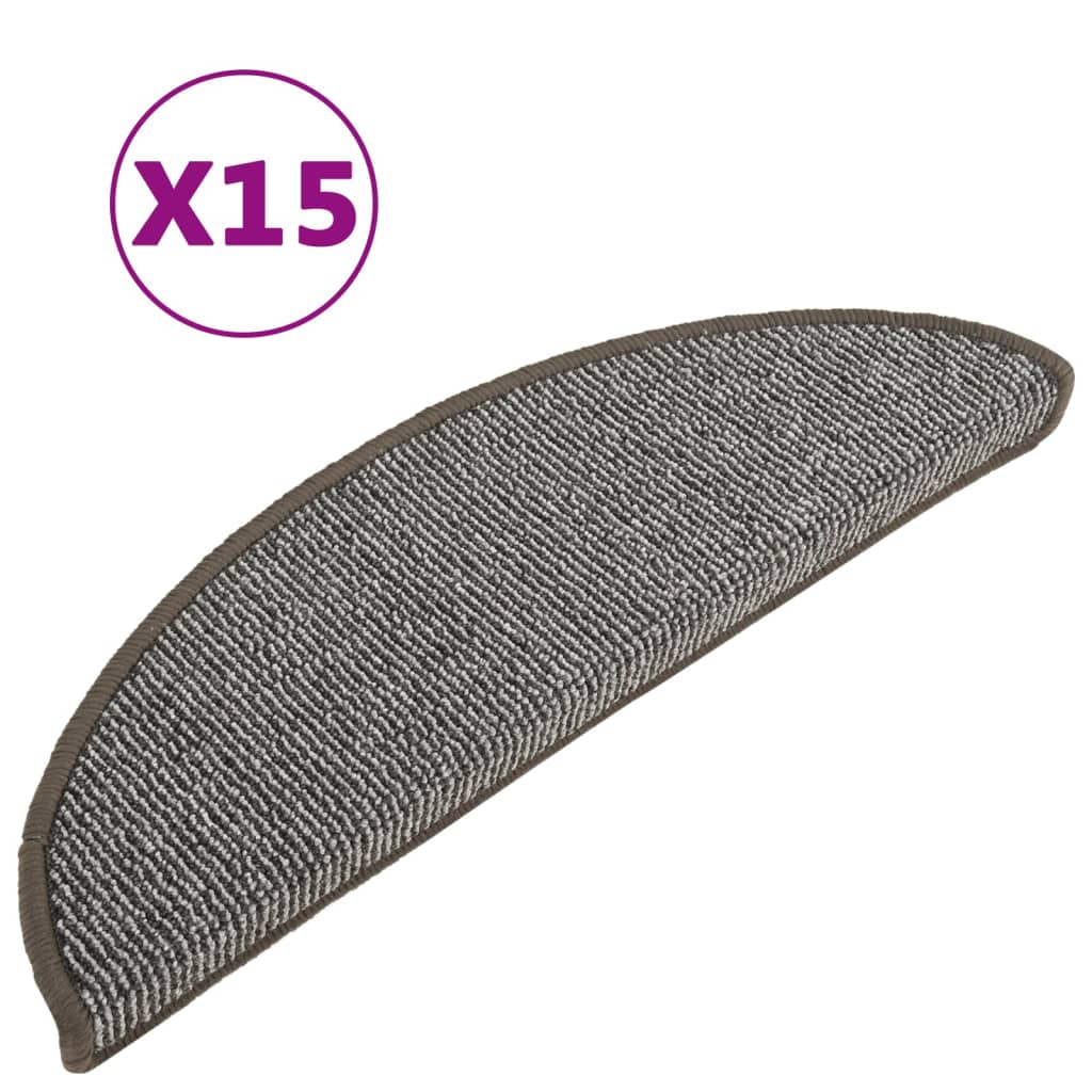 VIDAXL -Treppenmatten 15 ST 56x17x3 cm graue Halbschritte