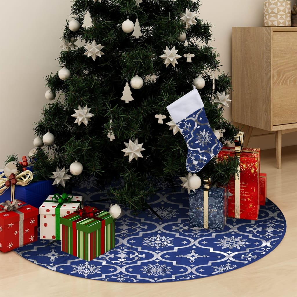 Vidaxl Weihnachtsbaumrock Luxus mit Sock 150 cm Stoff Blau