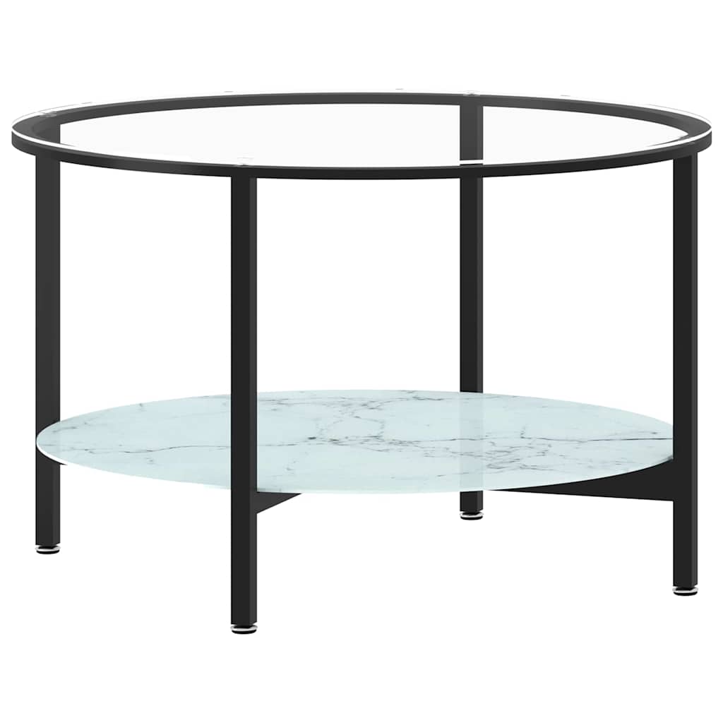 Vidaxl salontafel 70 cm gehard glas zwart en witmarmer