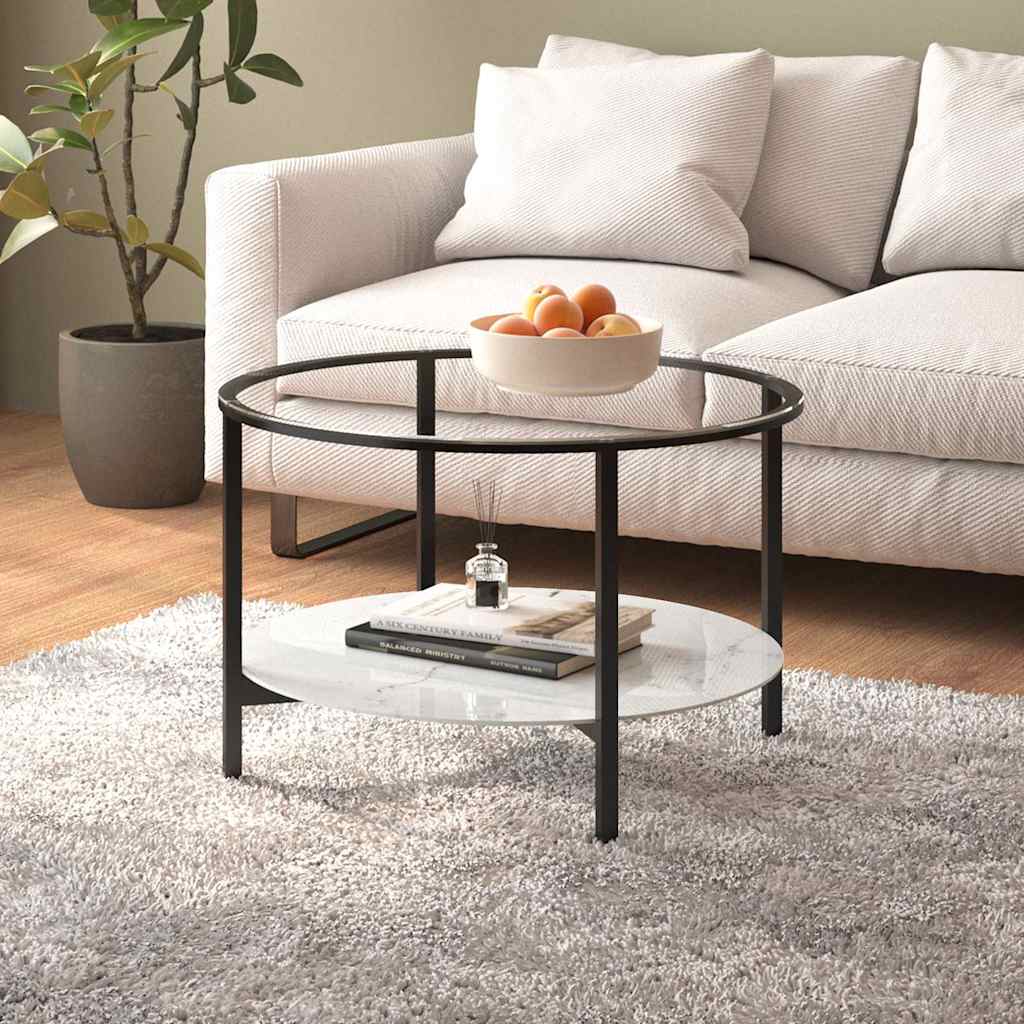 Vidaxl salontafel 70 cm gehard glas zwart en witmarmer