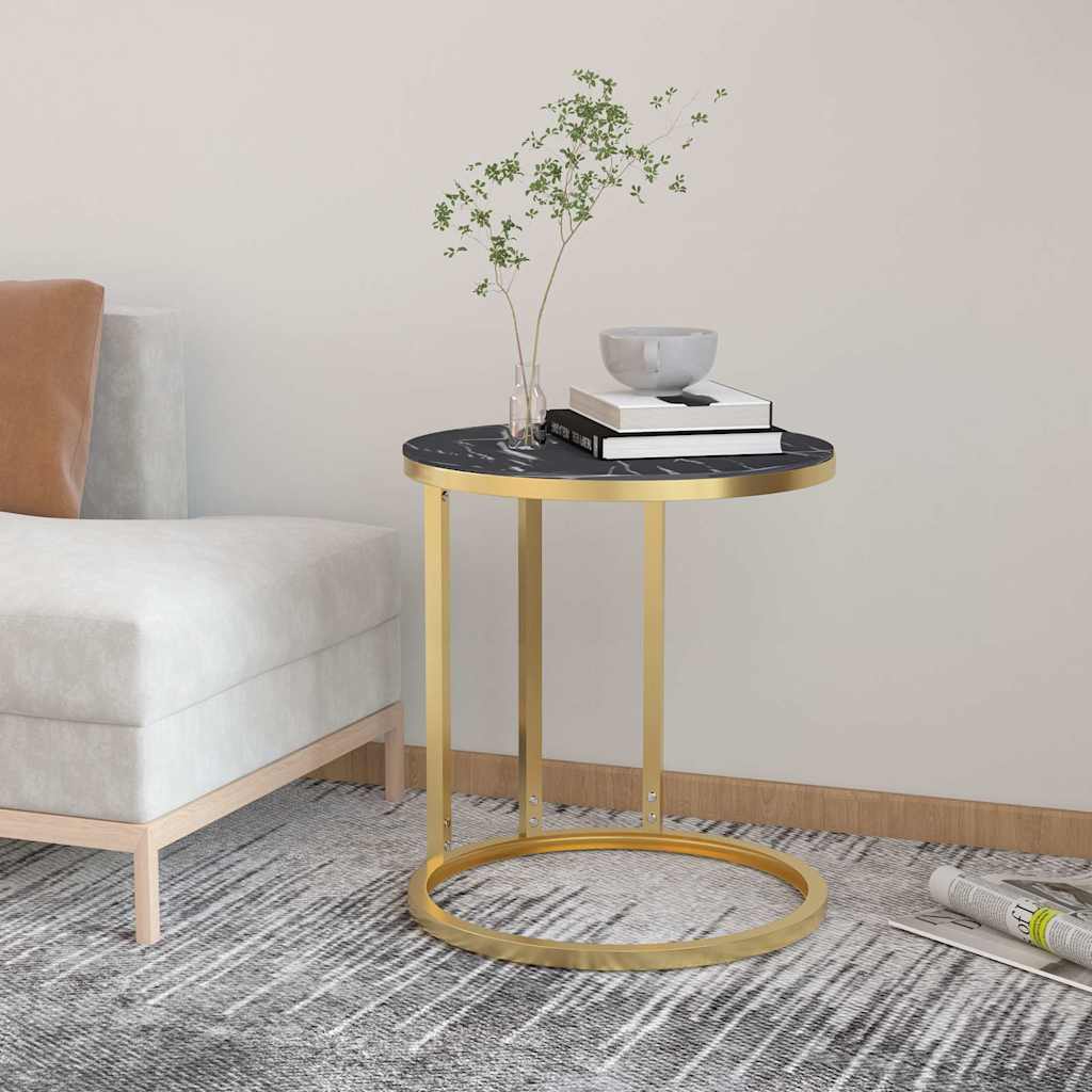 Vidaxl bijzettafel 45 cm gehard glas goudkleurig en zwartmarmer