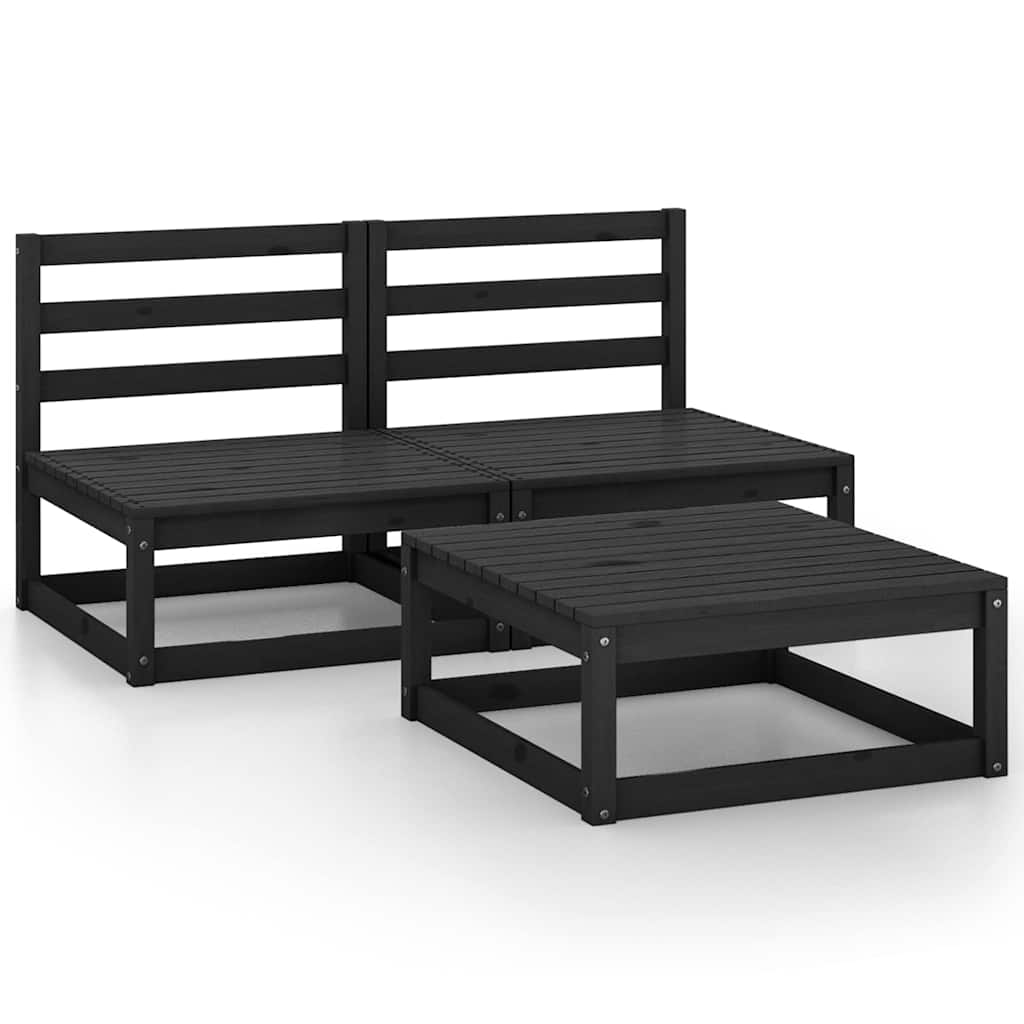 Vidaxl 3-delige loungeset massief grenenhout zwart