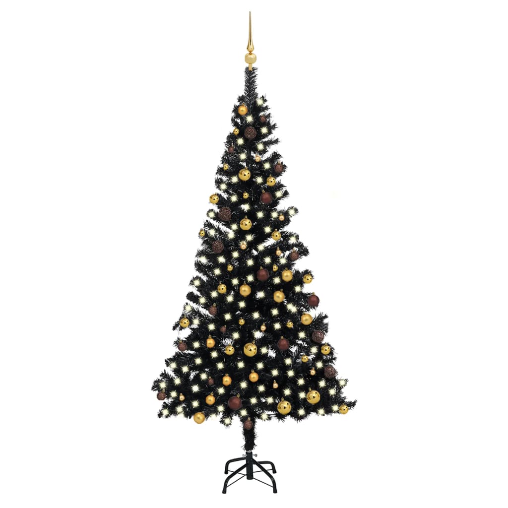 Vidaxl Kunstkerstboom mit Beleuchtung und Weihnachtsbällen 210 cm PVC Schwarz
