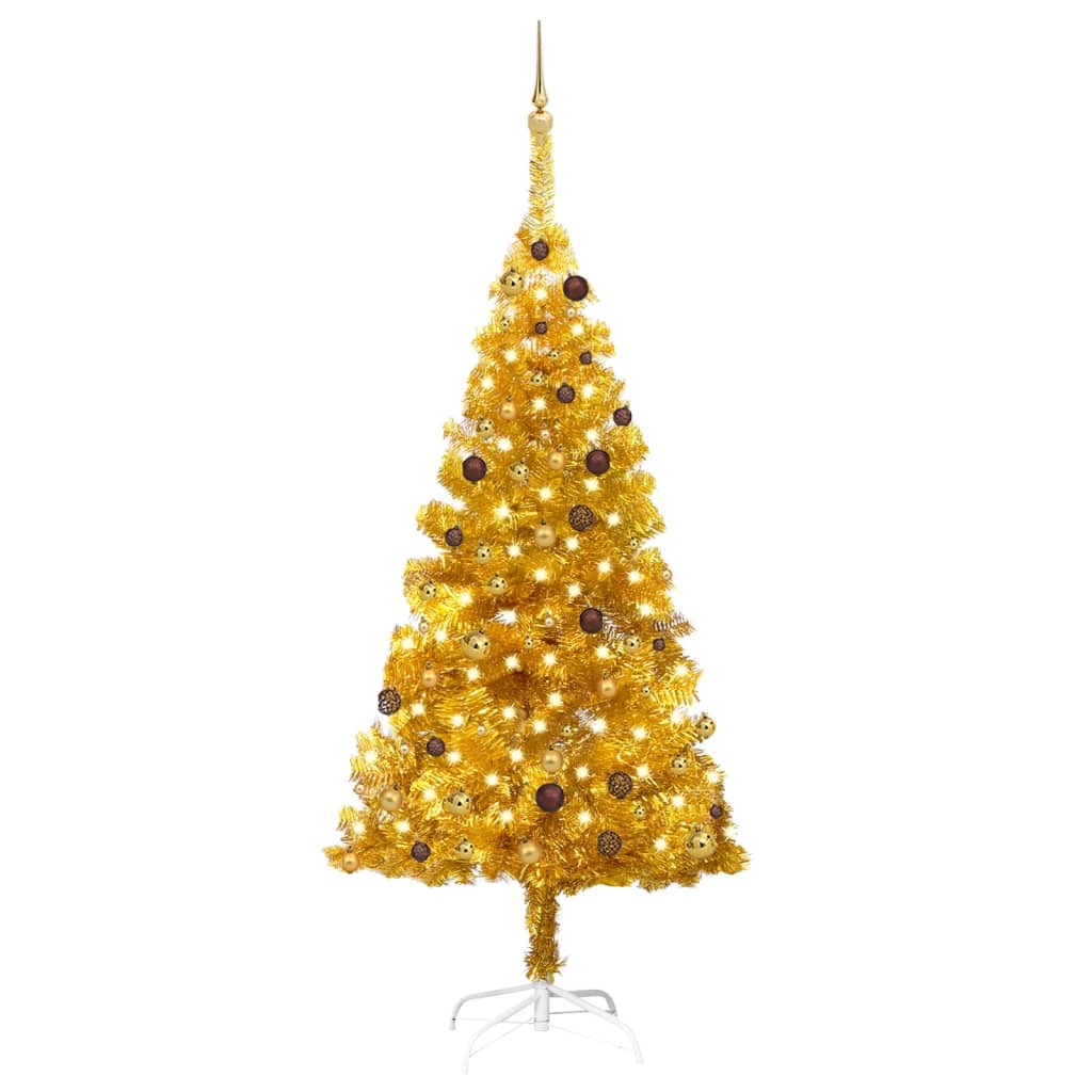 Vidaxl Kunstkerstboom mit Beleuchtung und Weihnachtskugeln 210 cm Haustier Gold