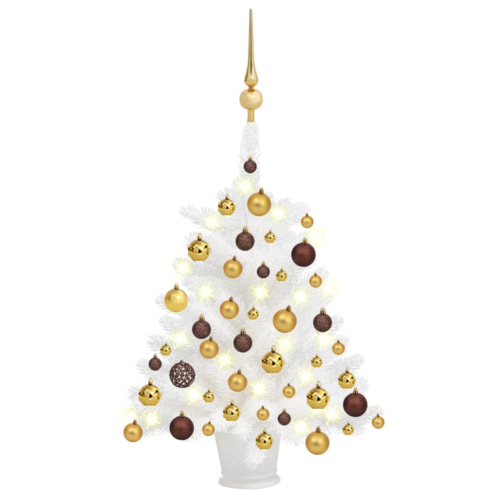 Vidaxl Kunstkerstboom mit Beleuchtung und Weihnachtsbällen 65 cm Weiß