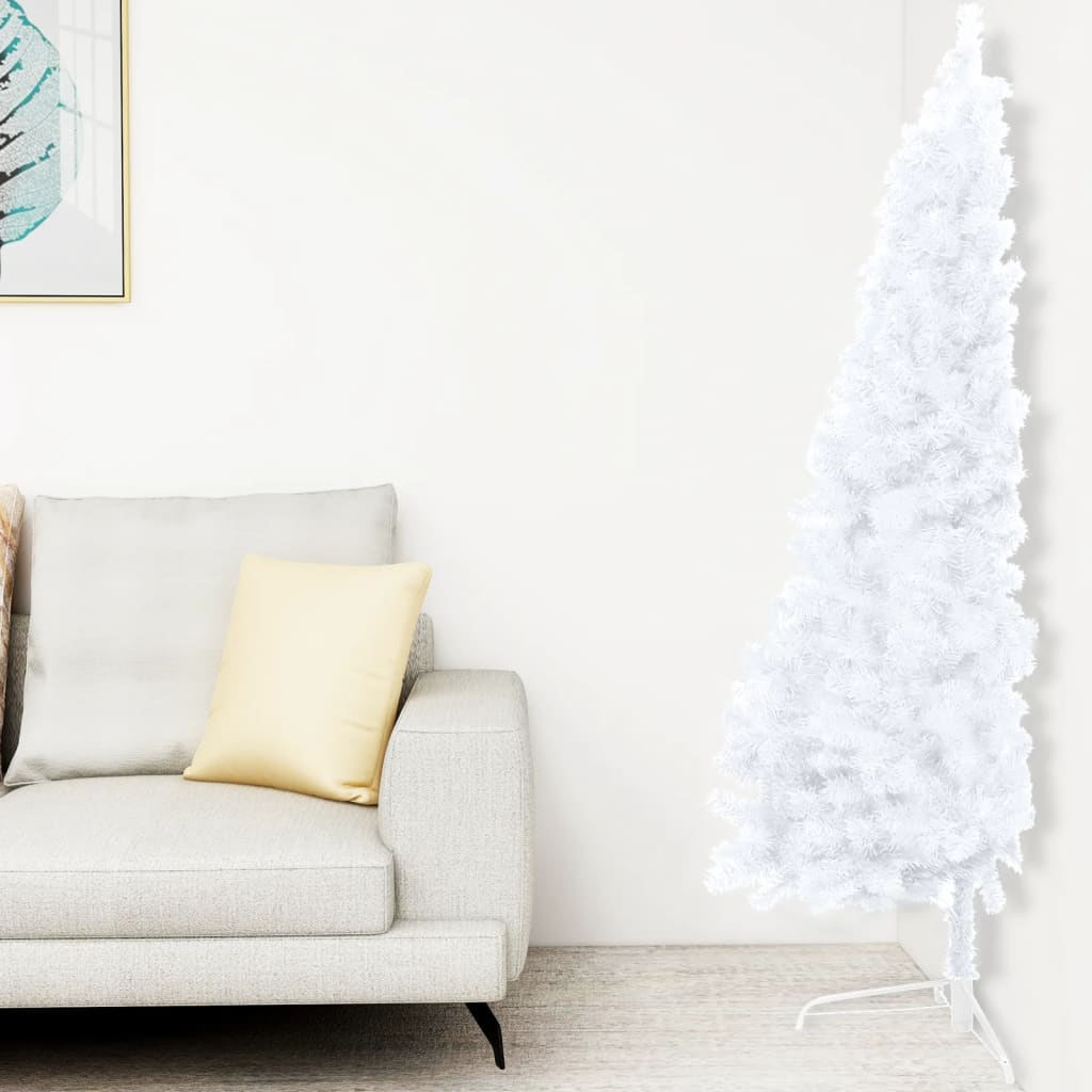 Vidaxl Kunstkerstboom mit Beleuchtung und Weihnachtsbällen halb 210 cm weiß