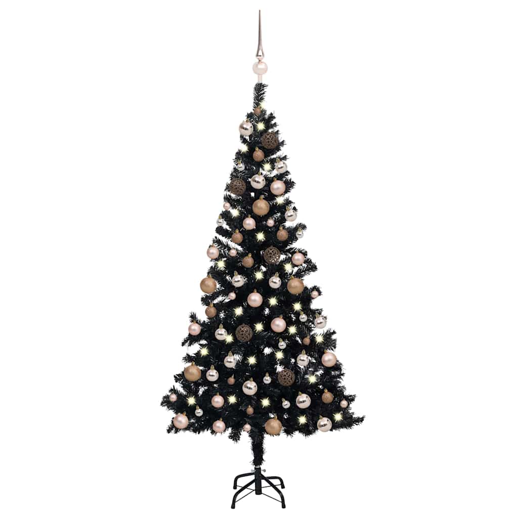 Vidaxl Kunstkerstboom mit Beleuchtung und Weihnachtskugeln 150 cm PVC Schwarz