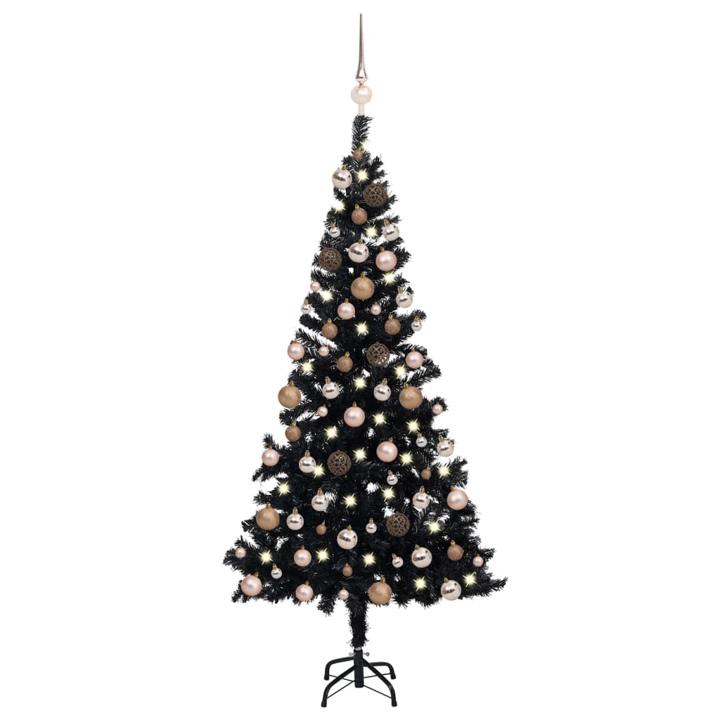 Vidaxl Kunstkerstboom mit Beleuchtung und Weihnachtskugeln 150 cm PVC Schwarz