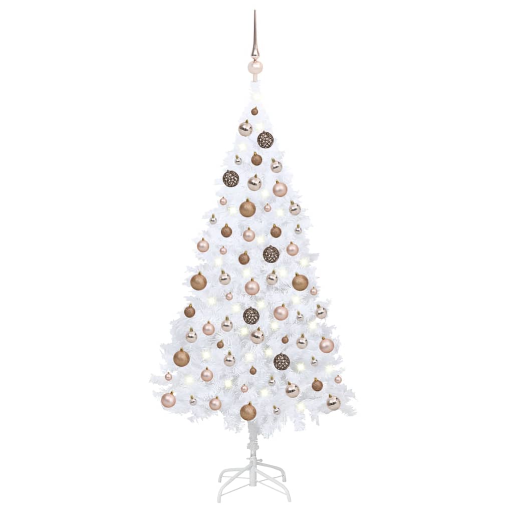 Vidaxl Kunstkerstboom mit Beleuchtung und Weihnachtskugeln 150 cm PVC Weiß