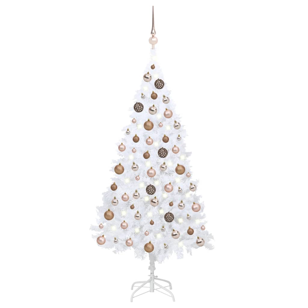 Vidaxl Kunstkerstboom mit Beleuchtung und Weihnachtskugeln 180 cm PVC Weiß