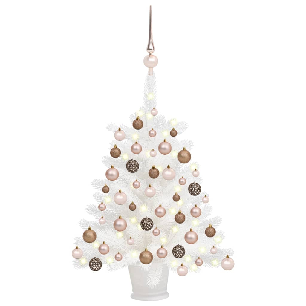 Vidaxl Kunstkerstboom mit Beleuchtung und Weihnachtsbällen 65 cm Weiß