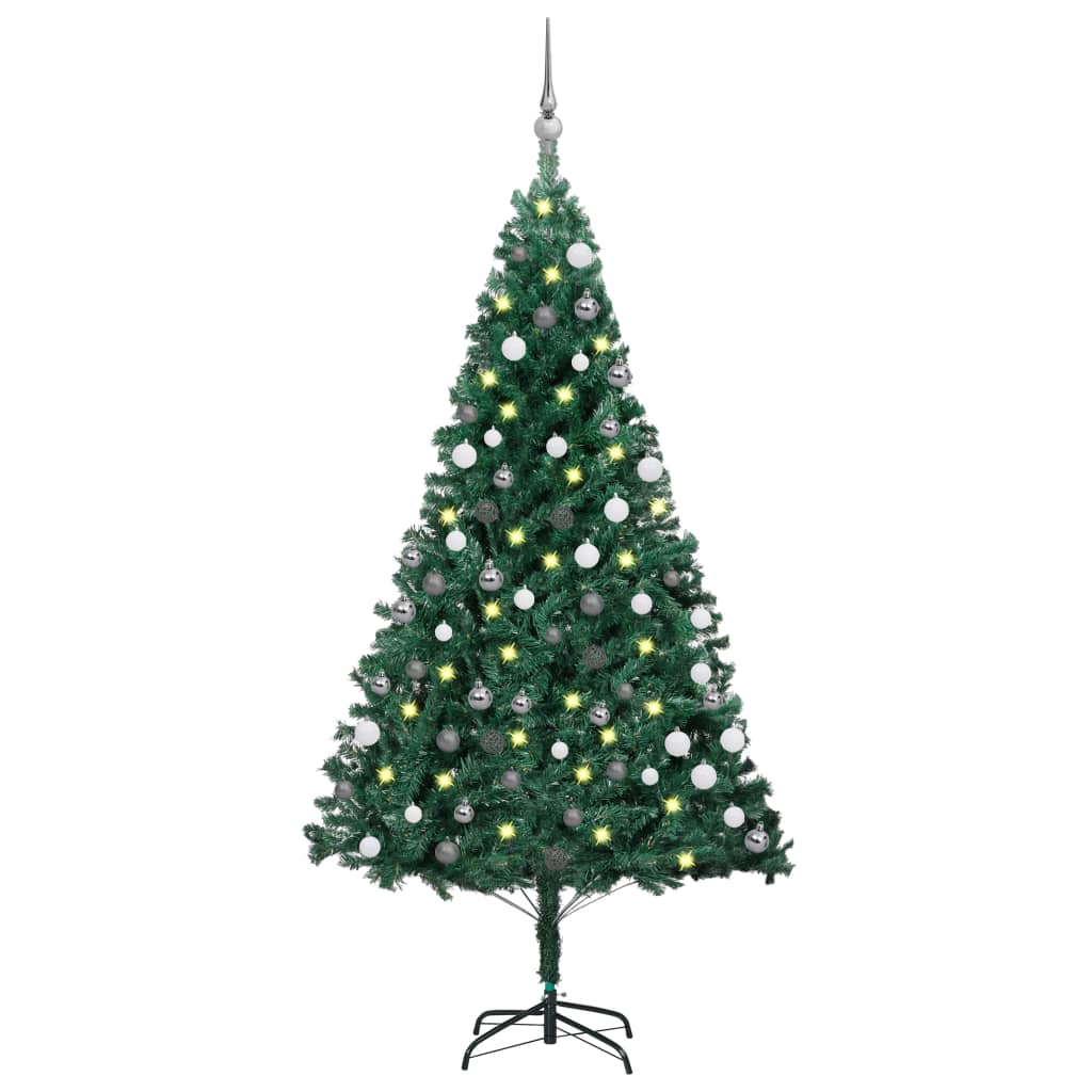 Vidaxl Kunstkerstboom mit Beleuchtung und Weihnachtskugeln 120 cm PVC Grün