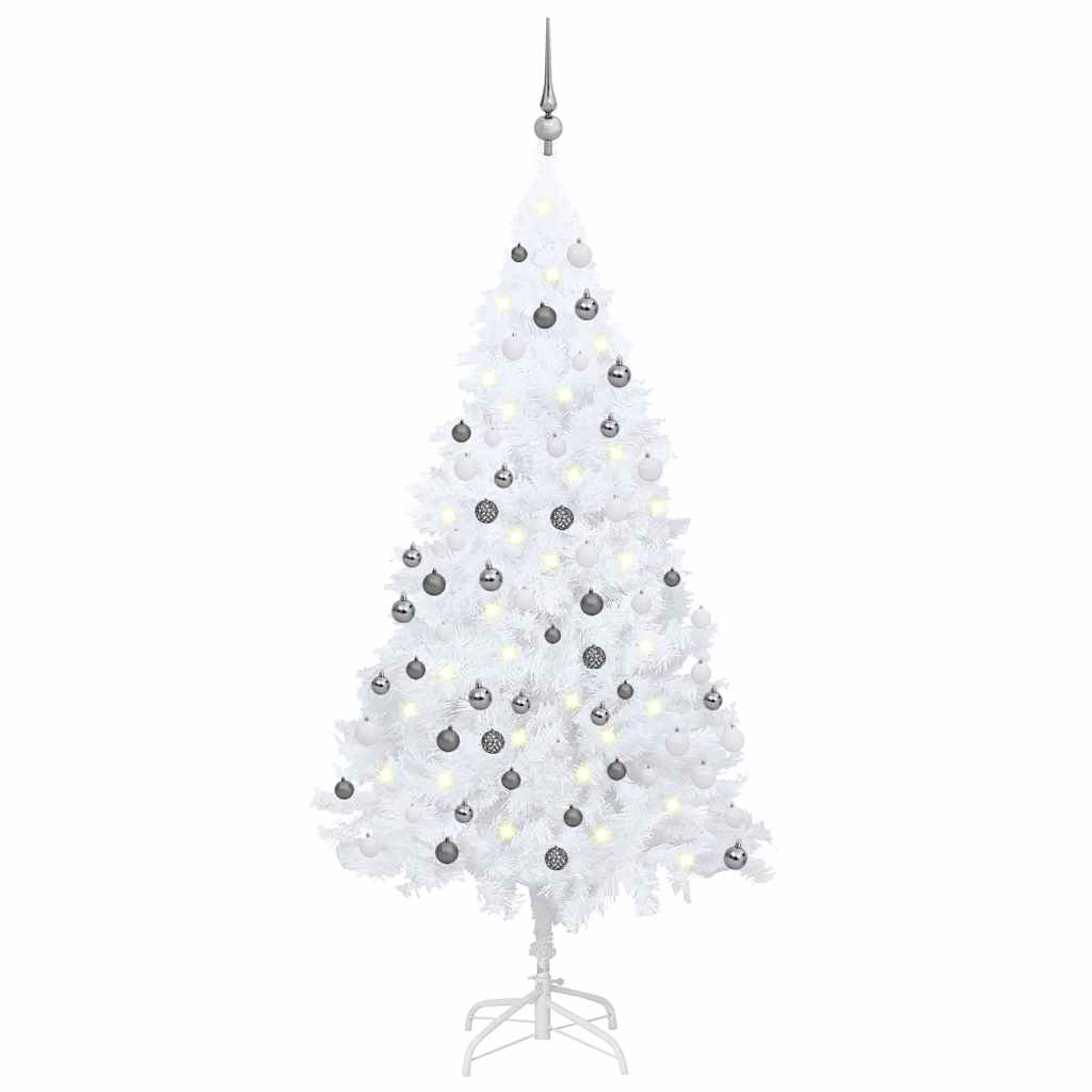 Vidaxl Kunstkerstboom mit Beleuchtung und Weihnachtskugeln 150 cm PVC Weiß