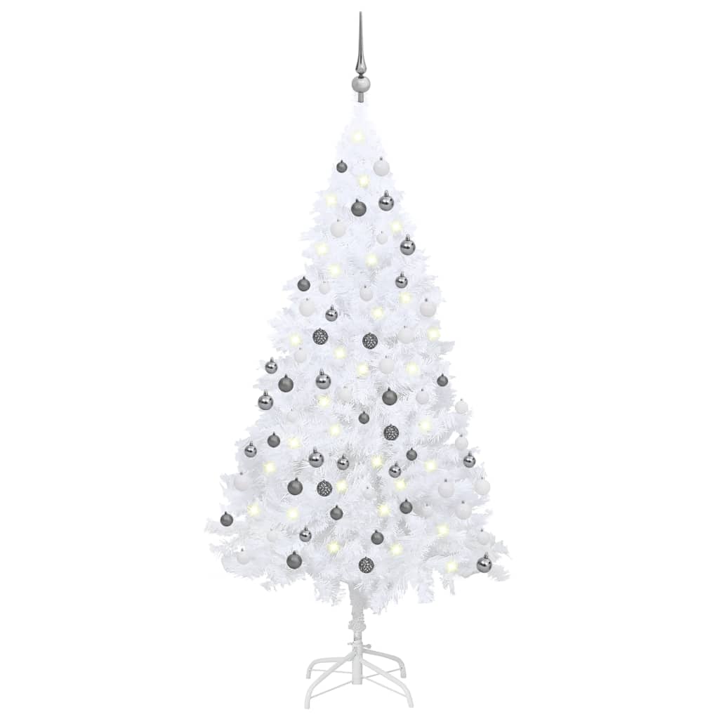 Vidaxl Kunstkerstboom mit Beleuchtung und Weihnachtskugeln 180 cm PVC Weiß
