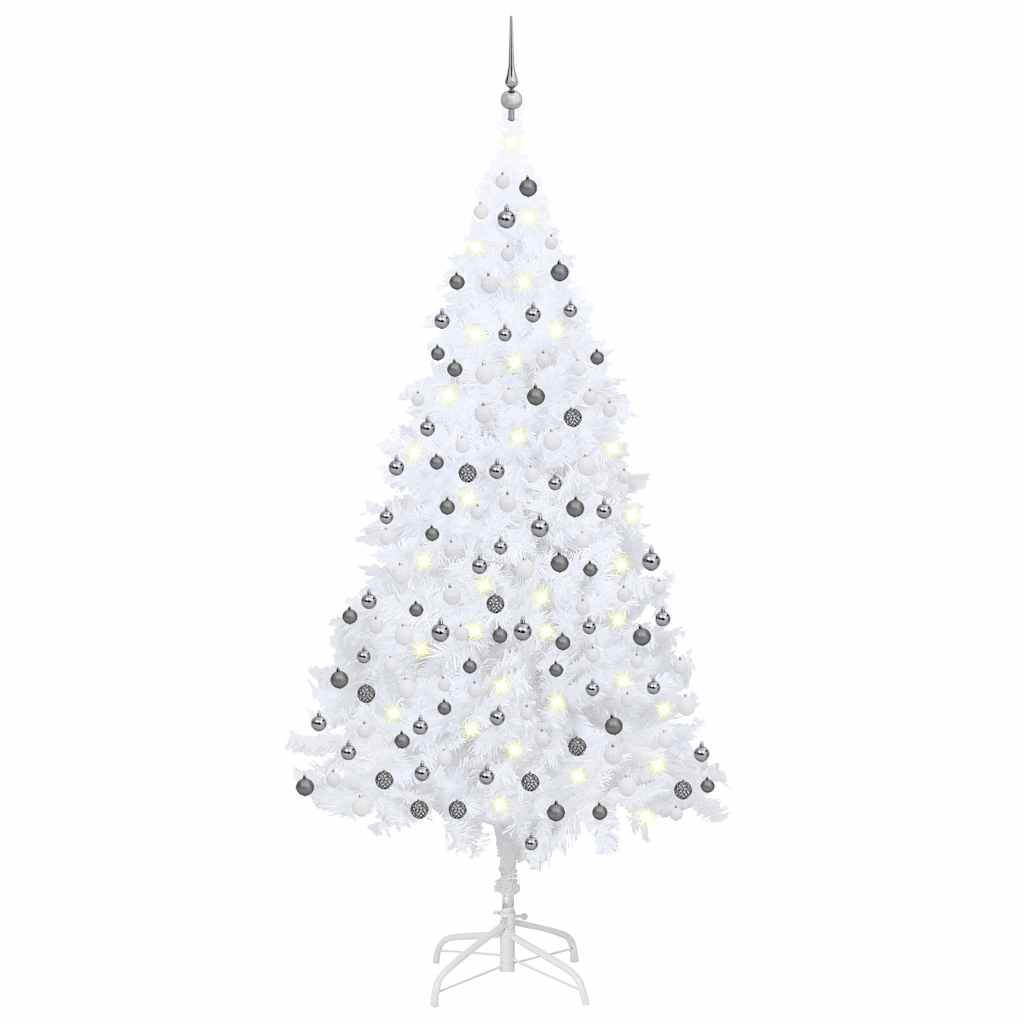 Vidaxl Kunstkerstboom mit Beleuchtung und Weihnachtskugeln 210 cm PVC Weiß