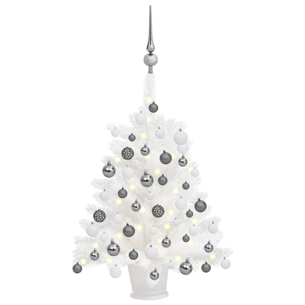 Vidaxl Kunstkerstboom mit Beleuchtung und Weihnachtsbällen 65 cm Weiß