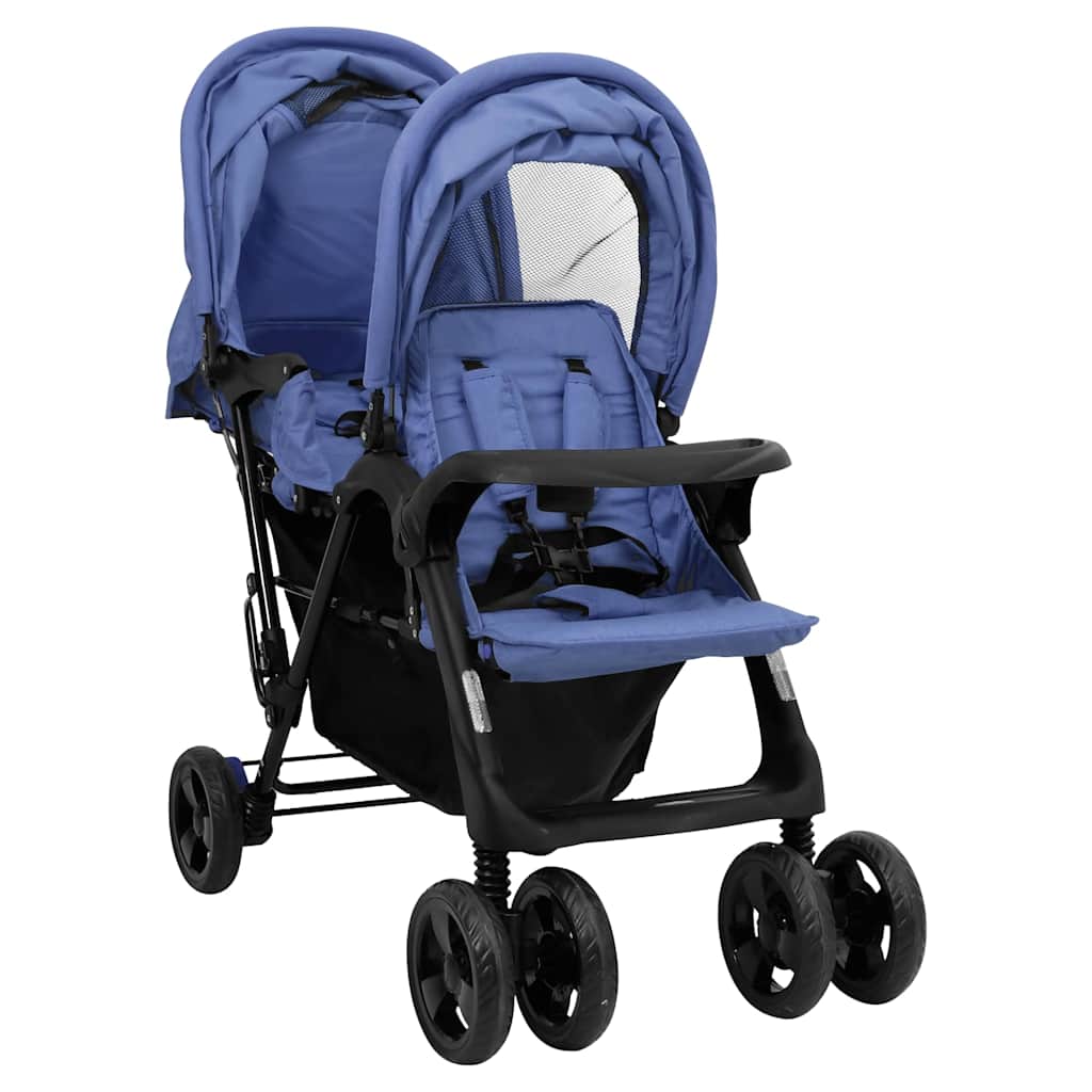 Vidaxl Twin Childem Tandem Steel Navy Blau