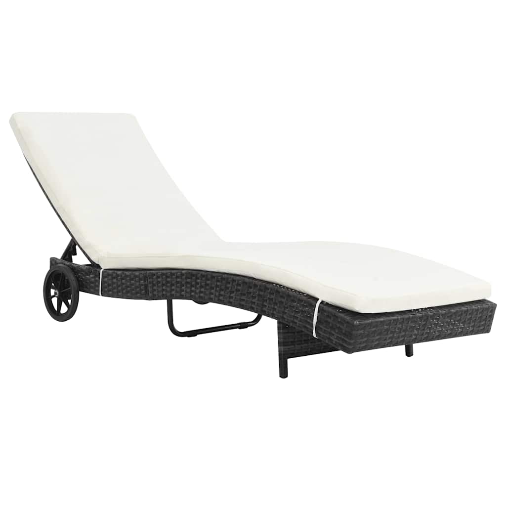 Vidaxl ligbedden 2 st met wielen en kussens poly rattan zwart