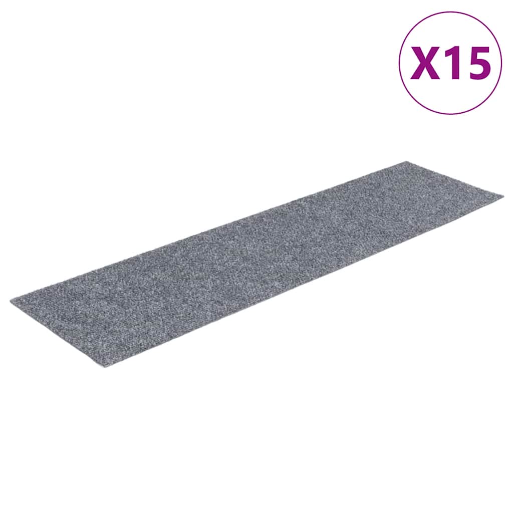 Vidaxl Treppenmatten selbstadhäsiv 15 Teile 76x20 cm hellgrau rechteckig