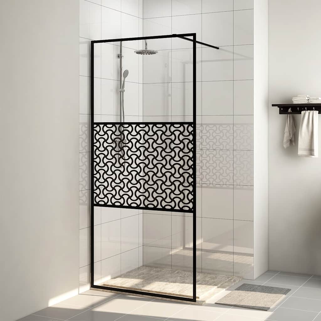 Vidaxl begehete Duschwand 90x195 cm ESG-Glas transparent und schwarz