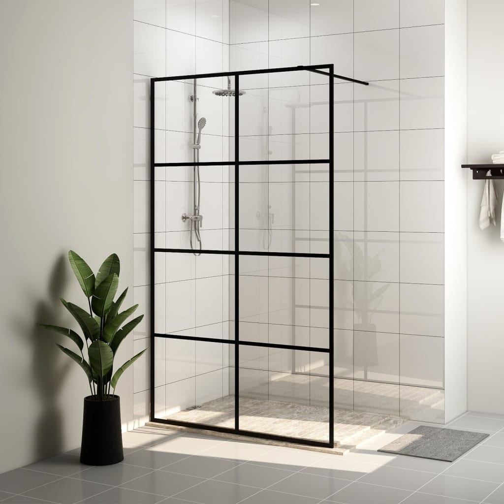 Vidaxl begehete Duschwand 140x195 cm ESG-Glas transparent und schwarz