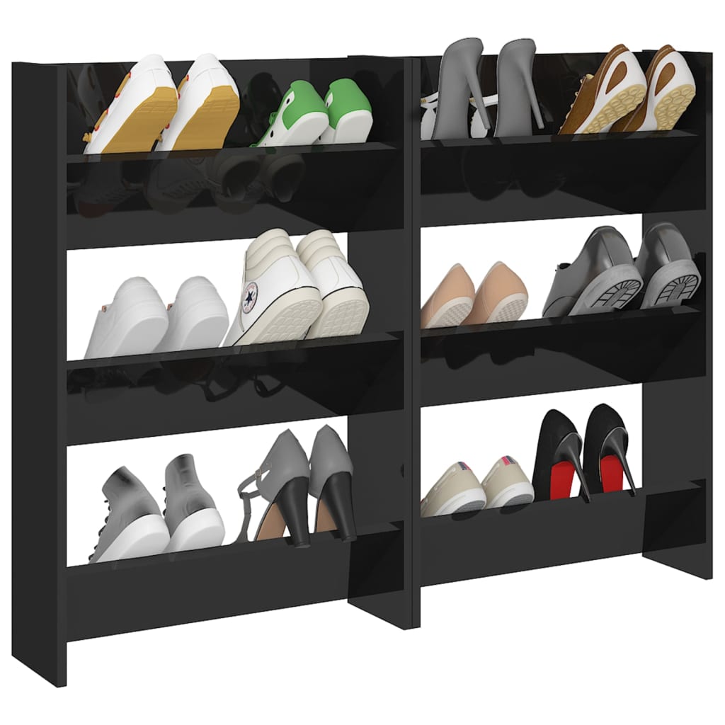 Vidaxl Wandschuhschränke 2 ST 60x18x90 cm Holz Hochglanzschwarz schwarz