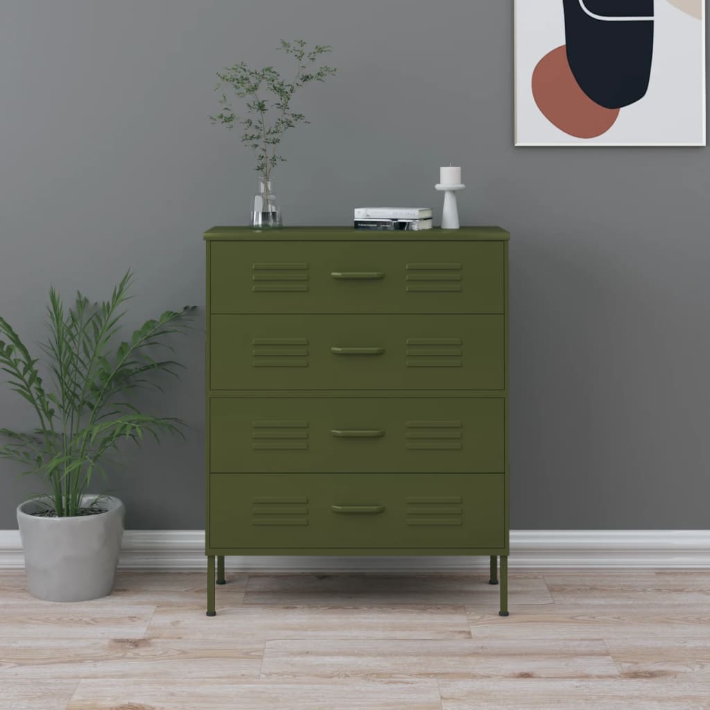 Vidaxl ladekast 80x35x101,5 cm staal olijfgroen