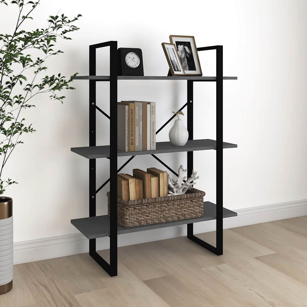 Vidaxl boekenkast met 3 schappen 80x30x105 cm massief grenenhout grijs