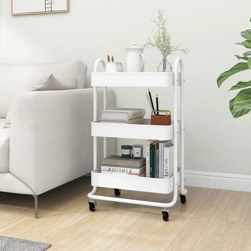 Vidaxl trolley 3-laags 43x34x79 cm staal wit