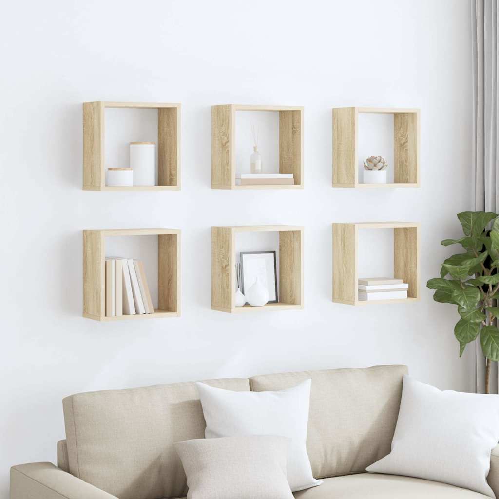 Vidaxl wandschappen kubus 6 st 30x15x30 cm sonoma eikenkleurig