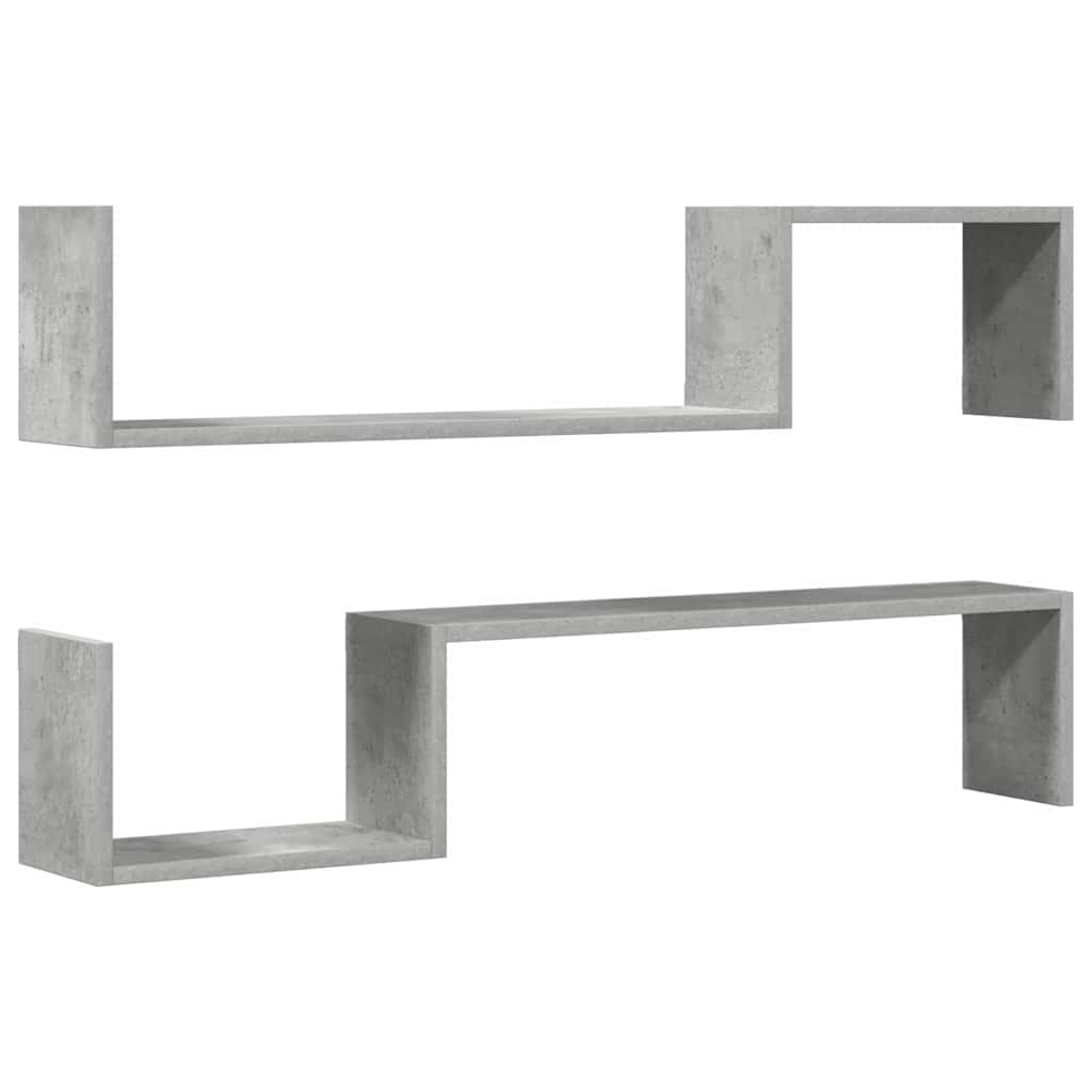 Vidaxl wandschappen 2 st 100x15x20 cm bewerkt hout betongrijs