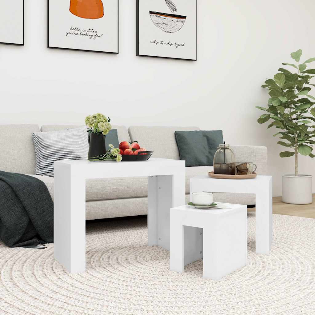 Vidaxl 3-delige tafeltjesset bewerkt hout wit