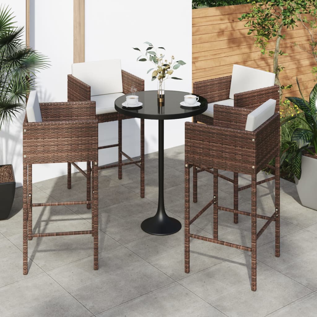 Vidaxl barkrukken 4 st met kussens poly rattan bruin